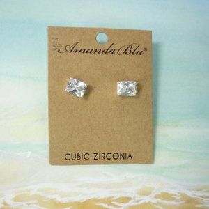 Amanda Blu Cubic Zirconia Stud Rectangle Earrings